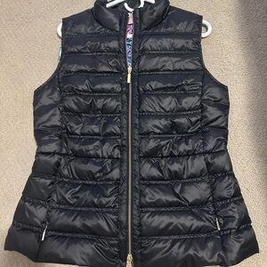 Lilly Pulitzer Black Puffer Vest with Gold Accents